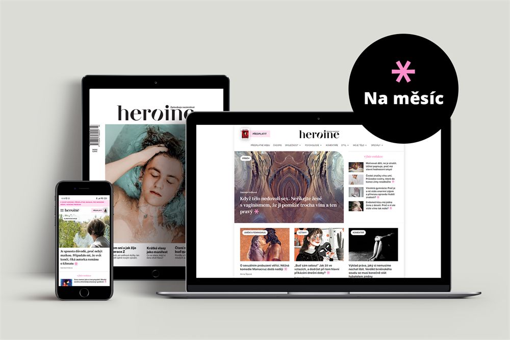 Web heroine.cz zobrazený na počítači, tabletu a telefonu